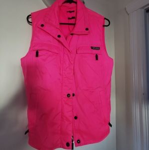 Neon pink puffer vest